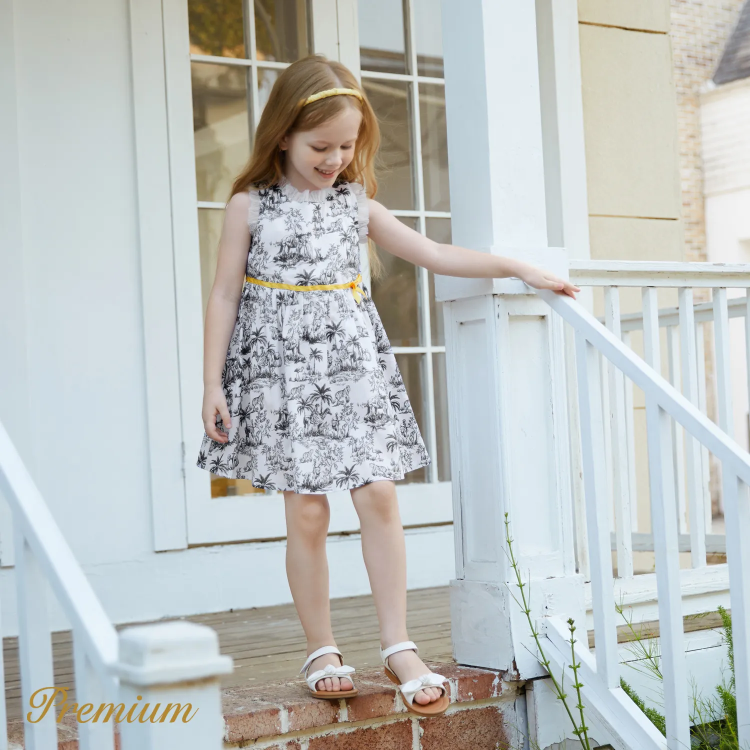 Criança Menina Extremidades franzidas Elegante Plantas e flores tropicais Vestidos Preto e branco image 3