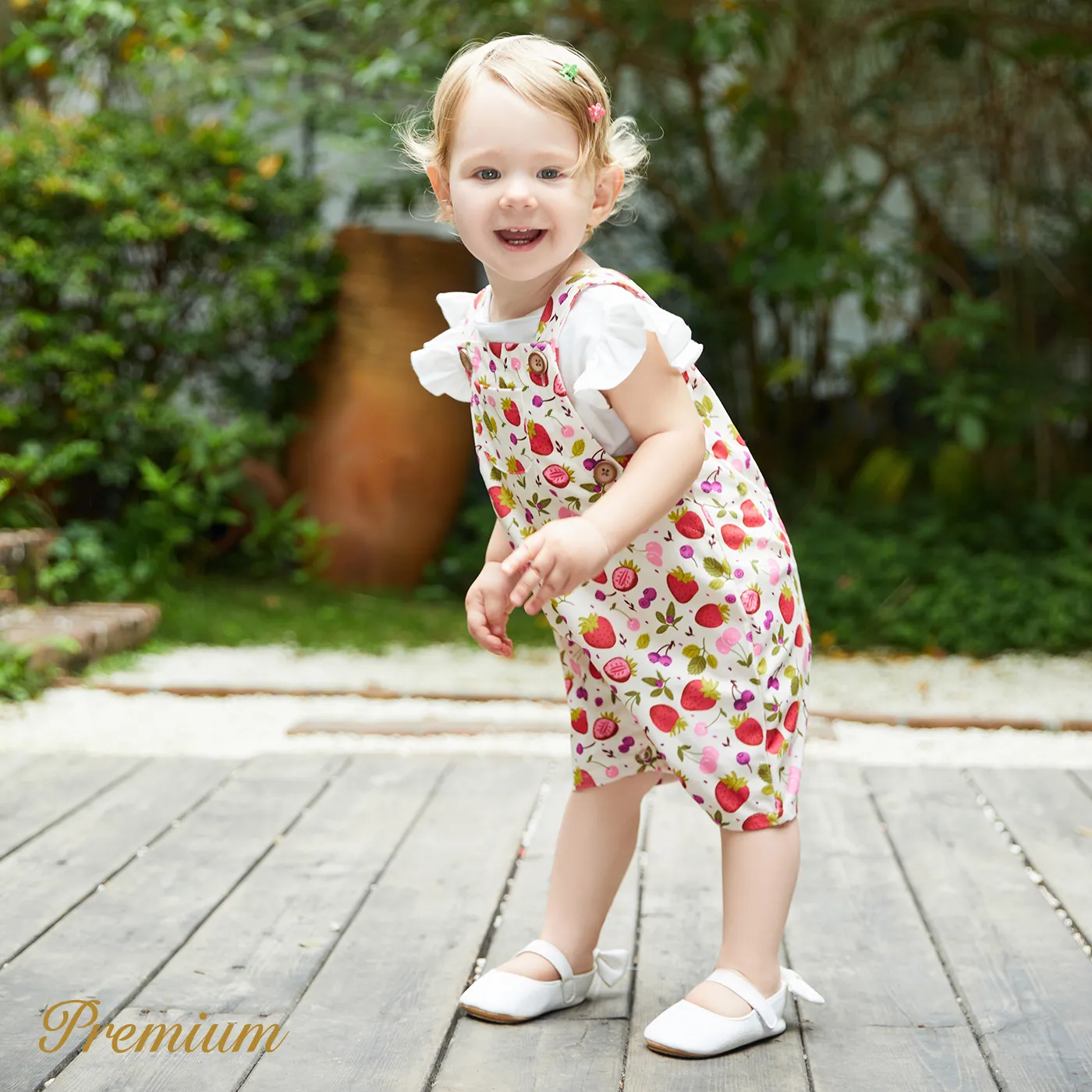 Baby Girl Allover Strawberry & Cherry Print Tank Jumpsuit Apricot image 3