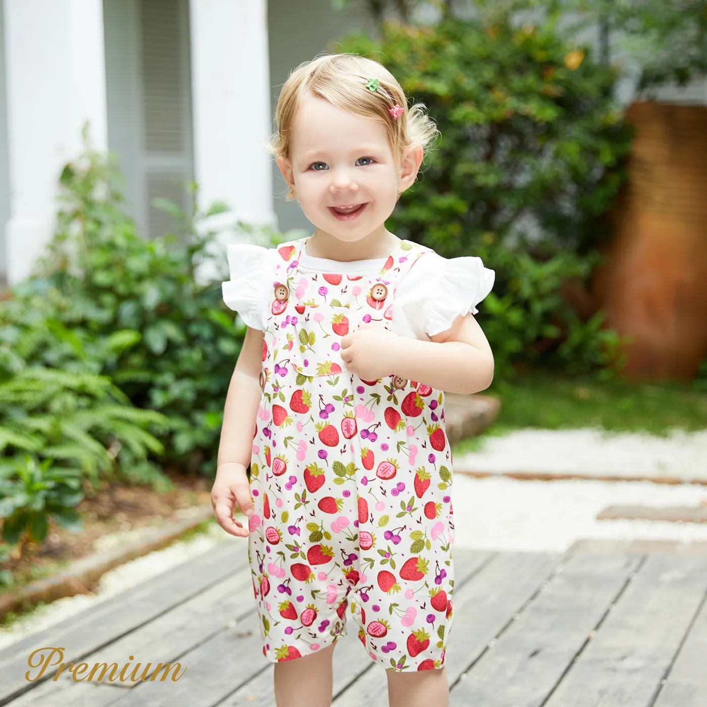 Baby Girl Allover Strawberry & Cherry Print Tank Jumpsuit Apricot image 2