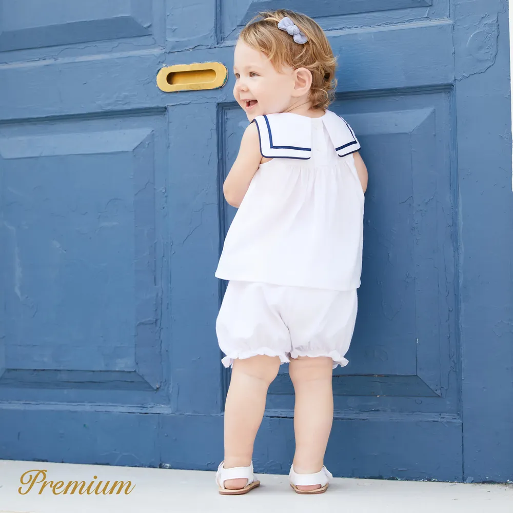 2pcs Baby Girl 100% Cotton Statement Collar Sleeveless Top and Bow Decor Cotton Shorts Set big image 5
