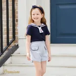 2pcs Toddler Girl/Boy Anchor Embroidered Statement Collar Top and 100% Cotton Striped Shorts Se  image 3