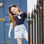 2pcs Toddler Girl/Boy Anchor Embroidered Statement Collar Top and 100% Cotton Striped Shorts Se  image 5