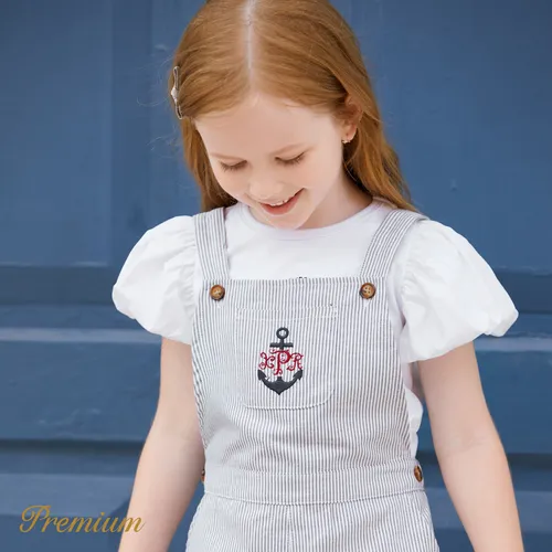 Toddler Girl/Boy Anchor Embroidered Patch Pocket Striped Overall Shorts