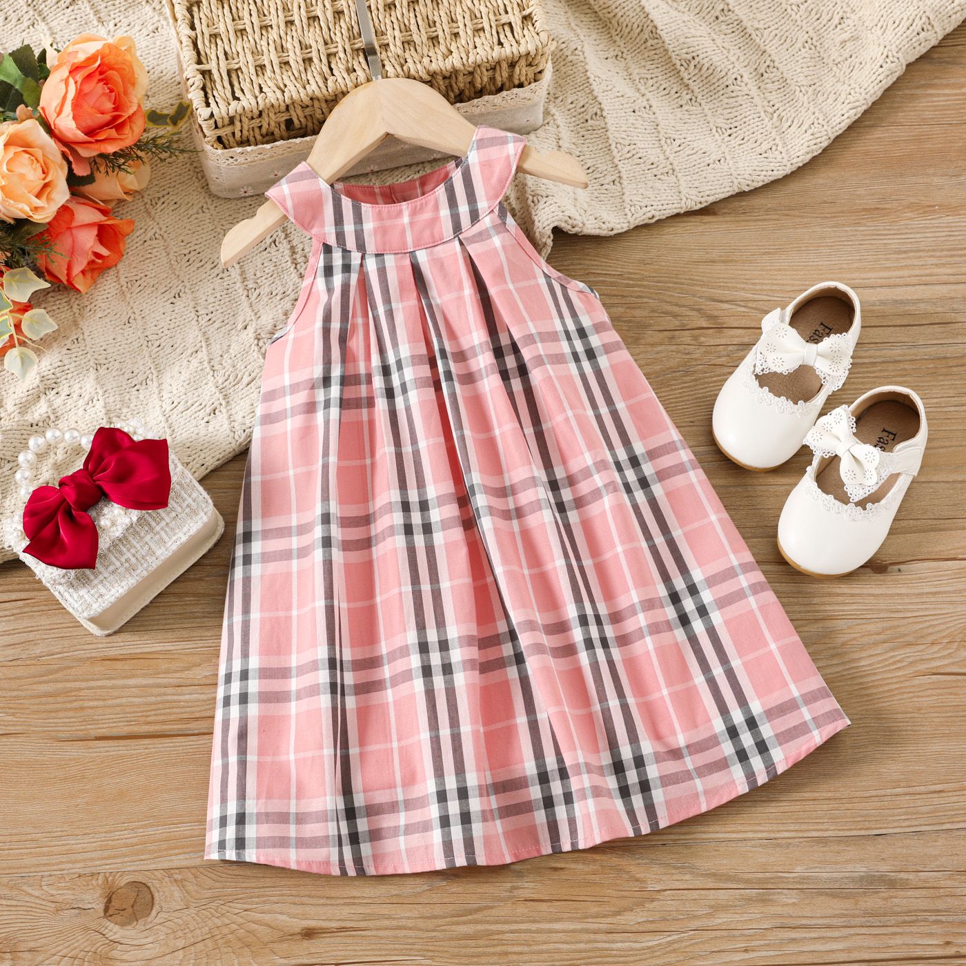 

Toddler Girl 100% Cotton Plaid Halter Neck Dress