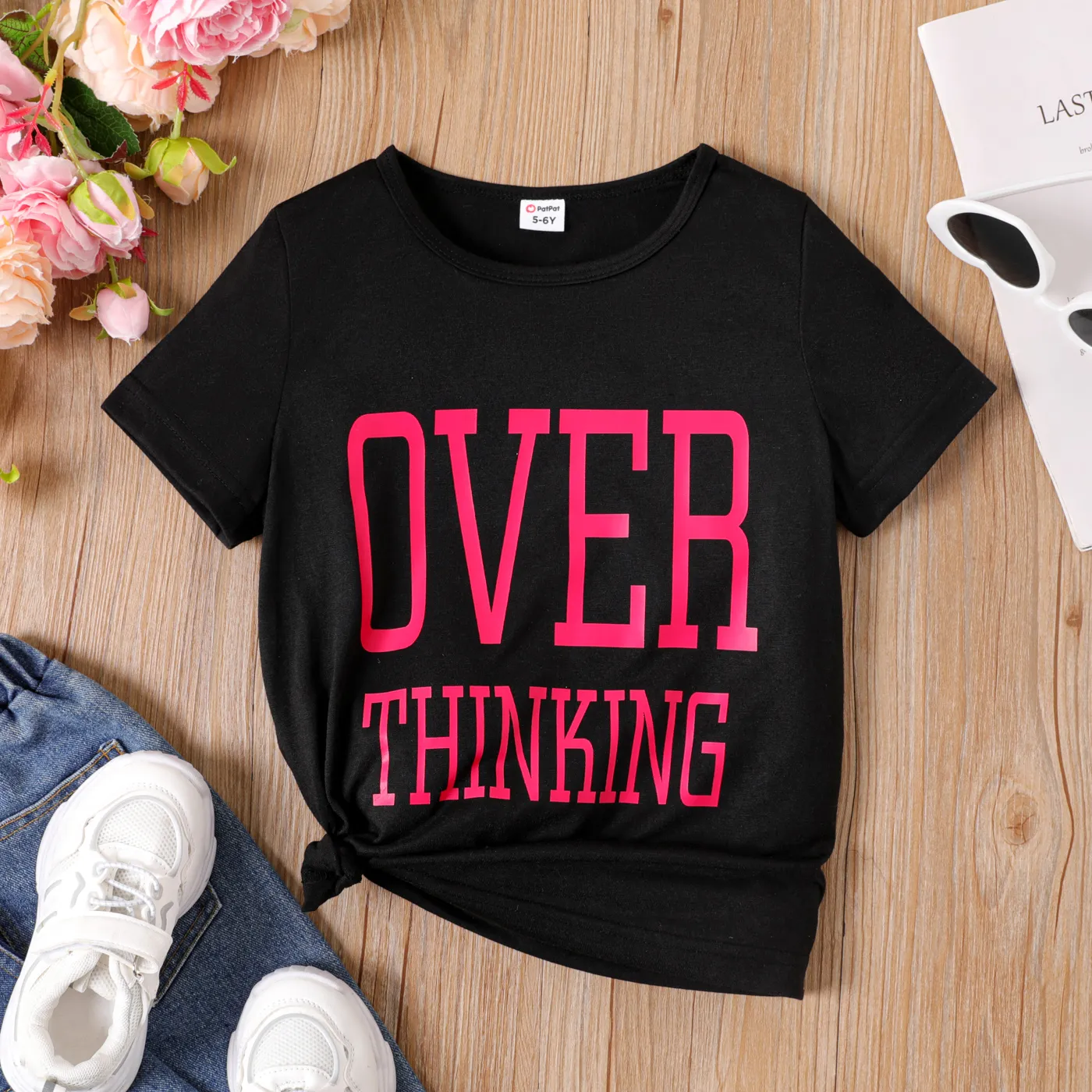 Criança Menina Letras Manga curta T-shirts  big image 1