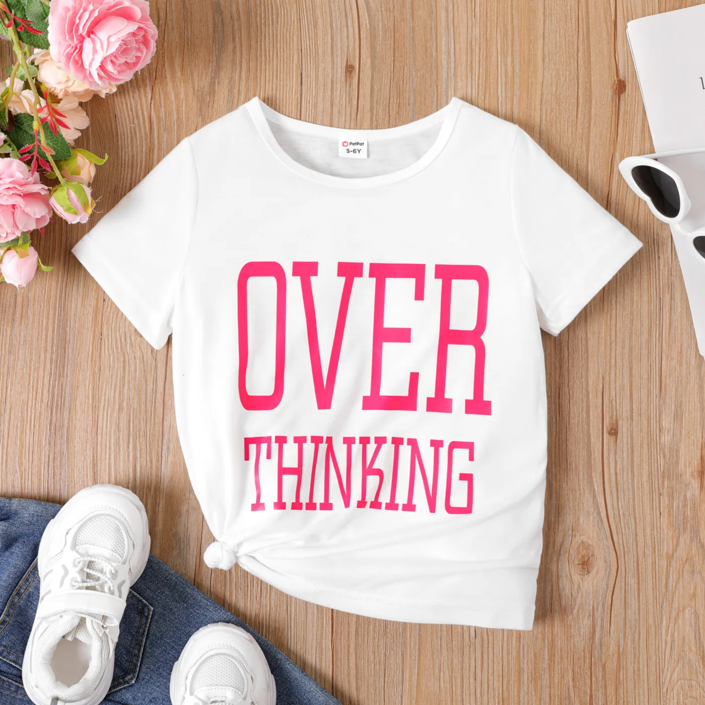 Criança Menina Letras Manga curta T-shirts Branco