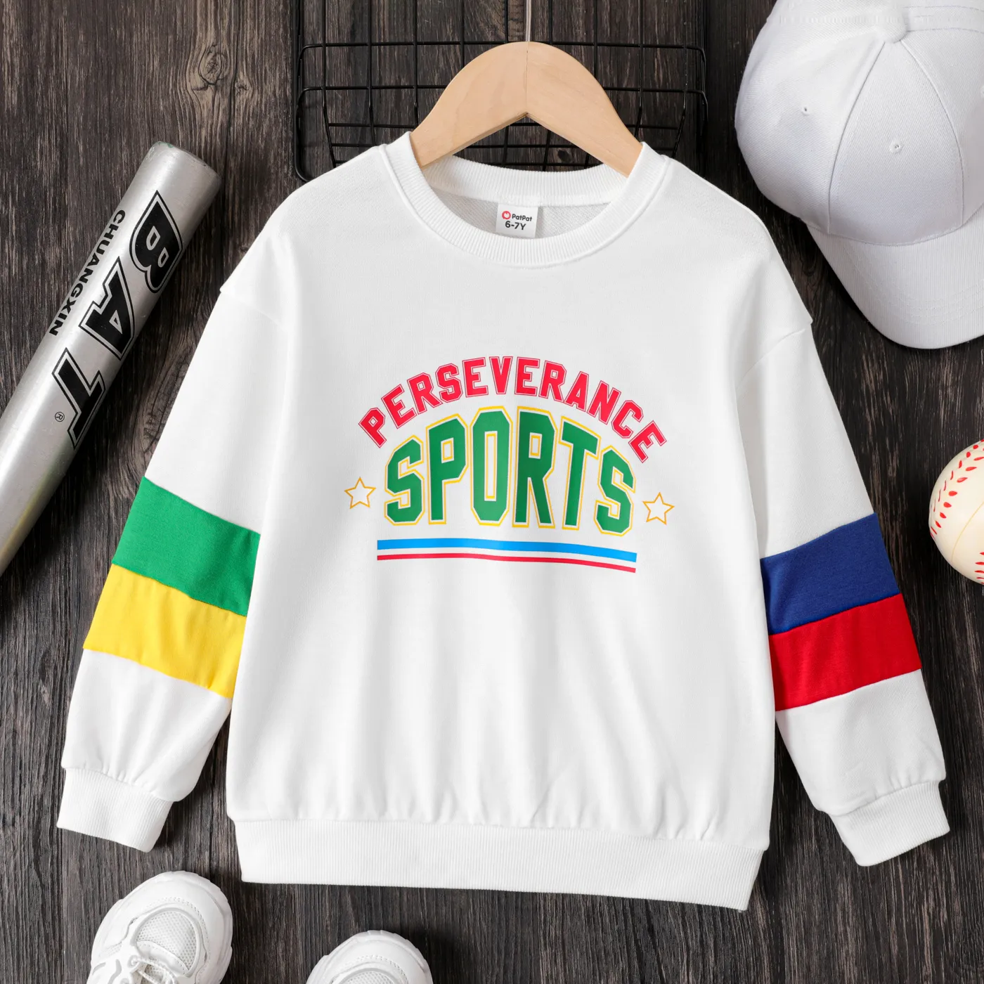 Kid Boy Letters Print Colorblock Long-sleeve Sweatshirt   big image 1