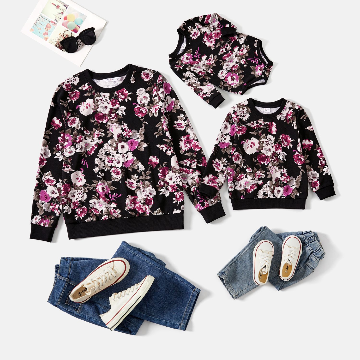 

Mommy and Me Floral Print Crewneck Drop Shoulder Long-sleeve Tops