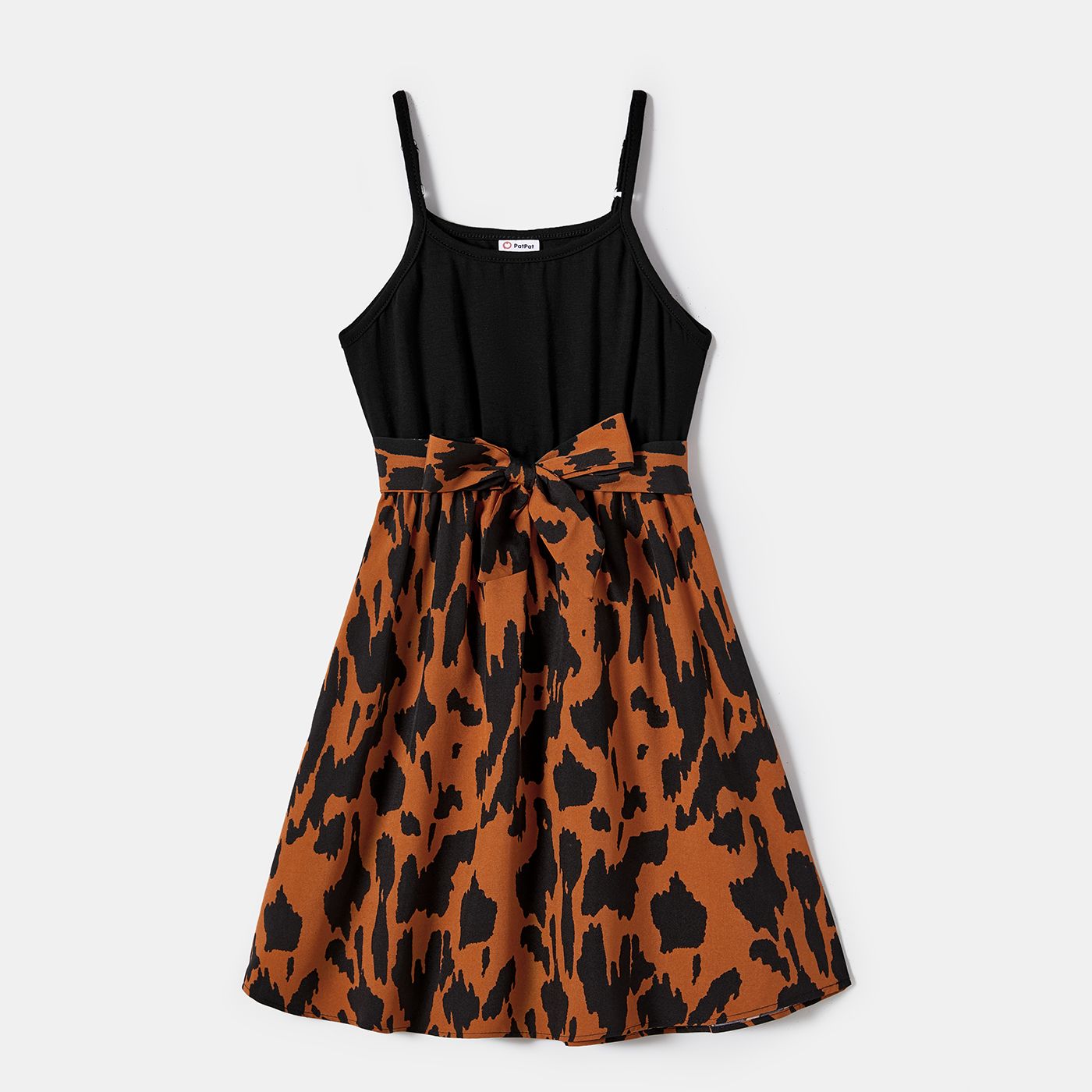 Family Matching Leopard Panel Belted Cami Dresses And Short-sleeve Tops Sets