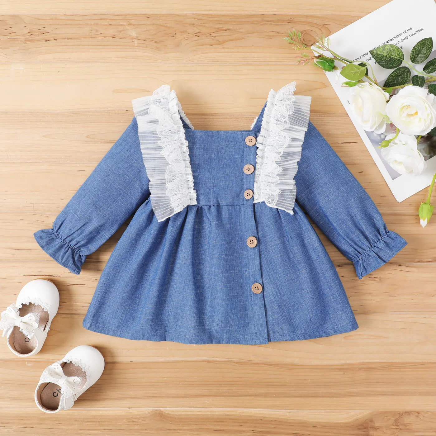 

Baby Girl Lace Trim Long-sleeve Dress
