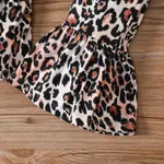2pcs Baby Girl Front Buttons Ribbed Bow Decor Slip Romper and Allover Leopard Print Flared Pants Set  image 4