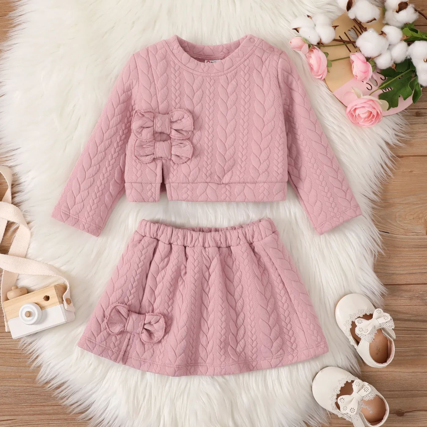 2PCS Baby Girl Sweet Bow Jupe à Manches Longues