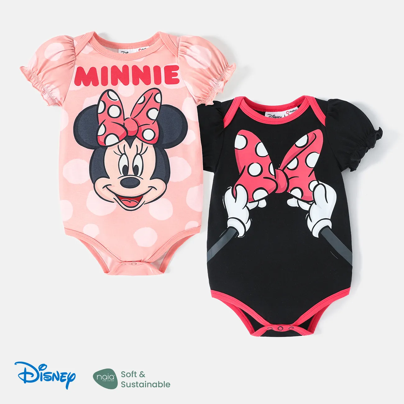 Disney Mickey and Friends Baby Girl Puff-sleeve Graphic Naia™ Romper Pink big image 1