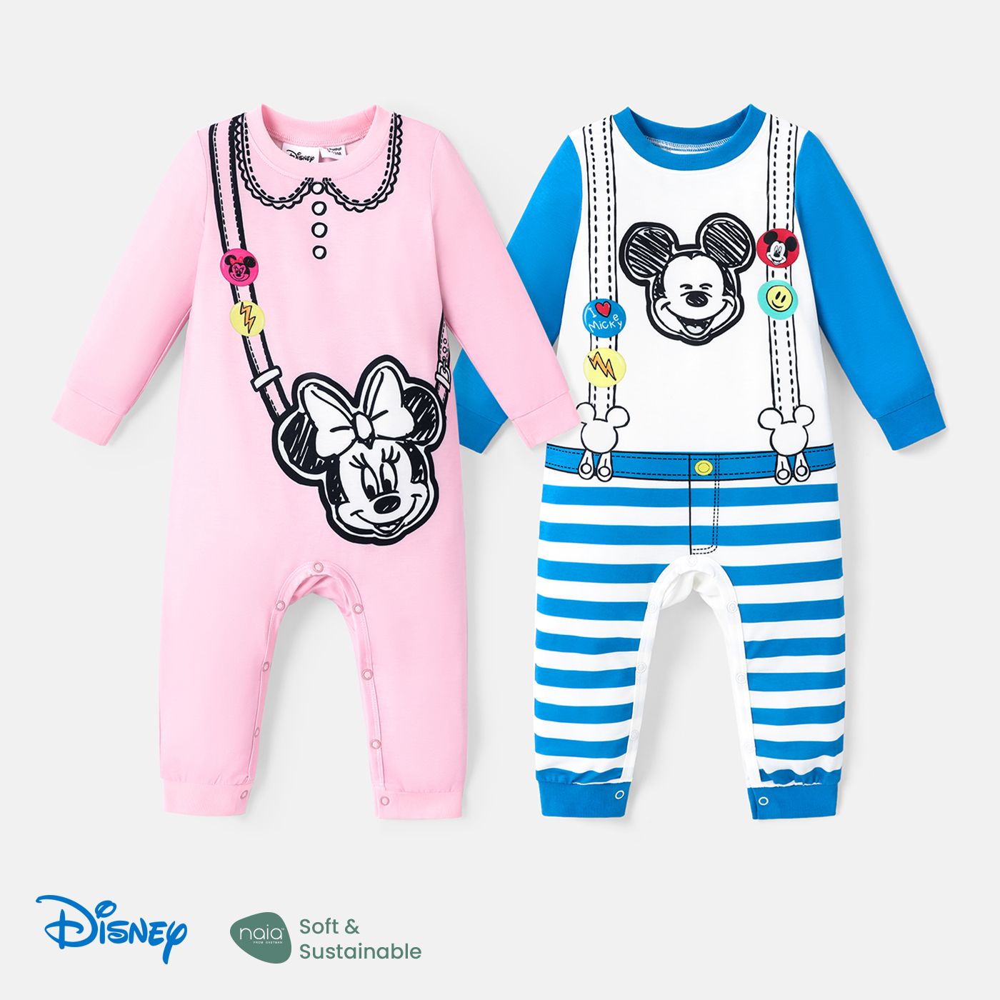 

Disney Mickey and Friends Baby Boy/Girl Long-sleeve Graphic Naia™ Jumpsuit