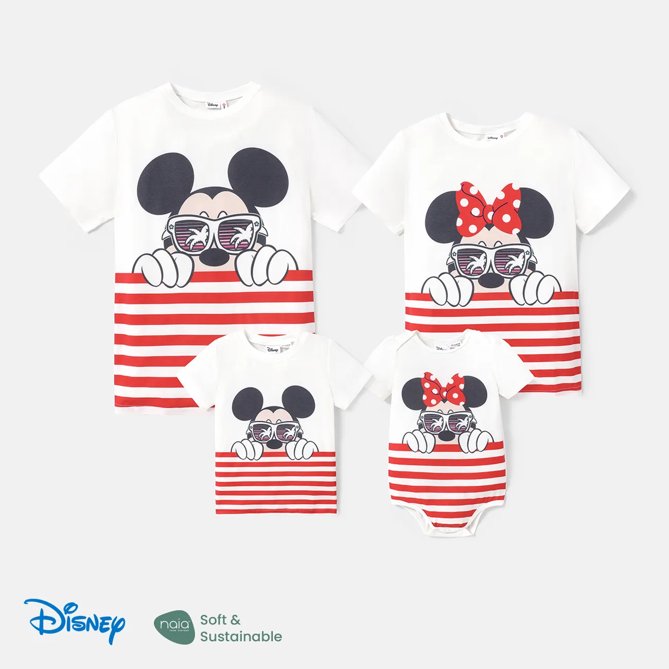 Disney Mickey and Friends Family Matching Short-sleeve Graphic Striped Naia™ Tee White big image 1