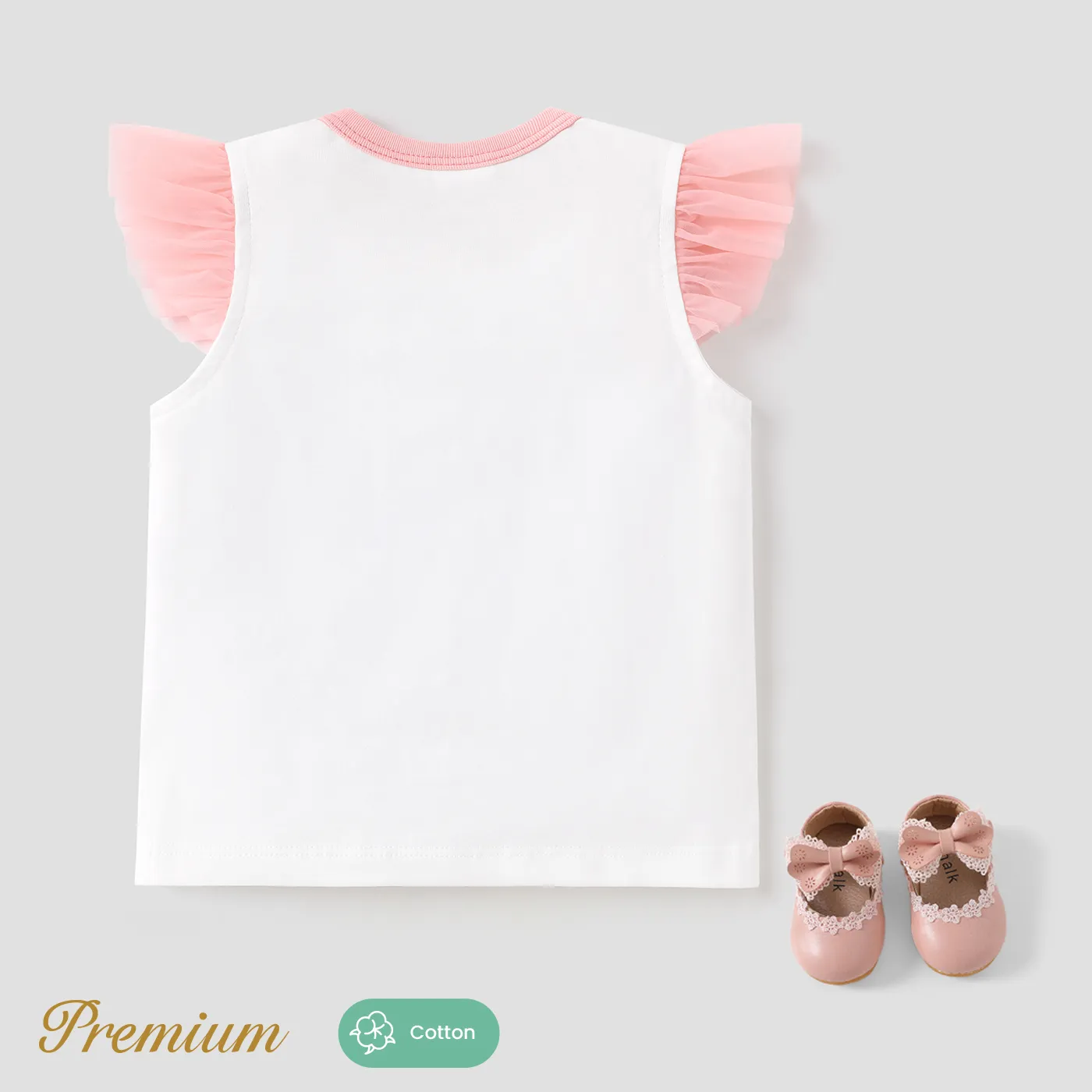Baby Girl 100% Cotton Mesh Flutter-sleeve Koala & Letter Print Tee  image 2