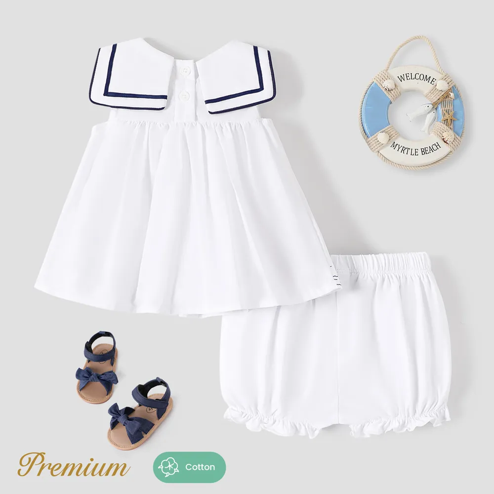 2pcs Baby Girl 100% Cotton Statement Collar Sleeveless Top and Bow Decor Cotton Shorts Set  big image 4