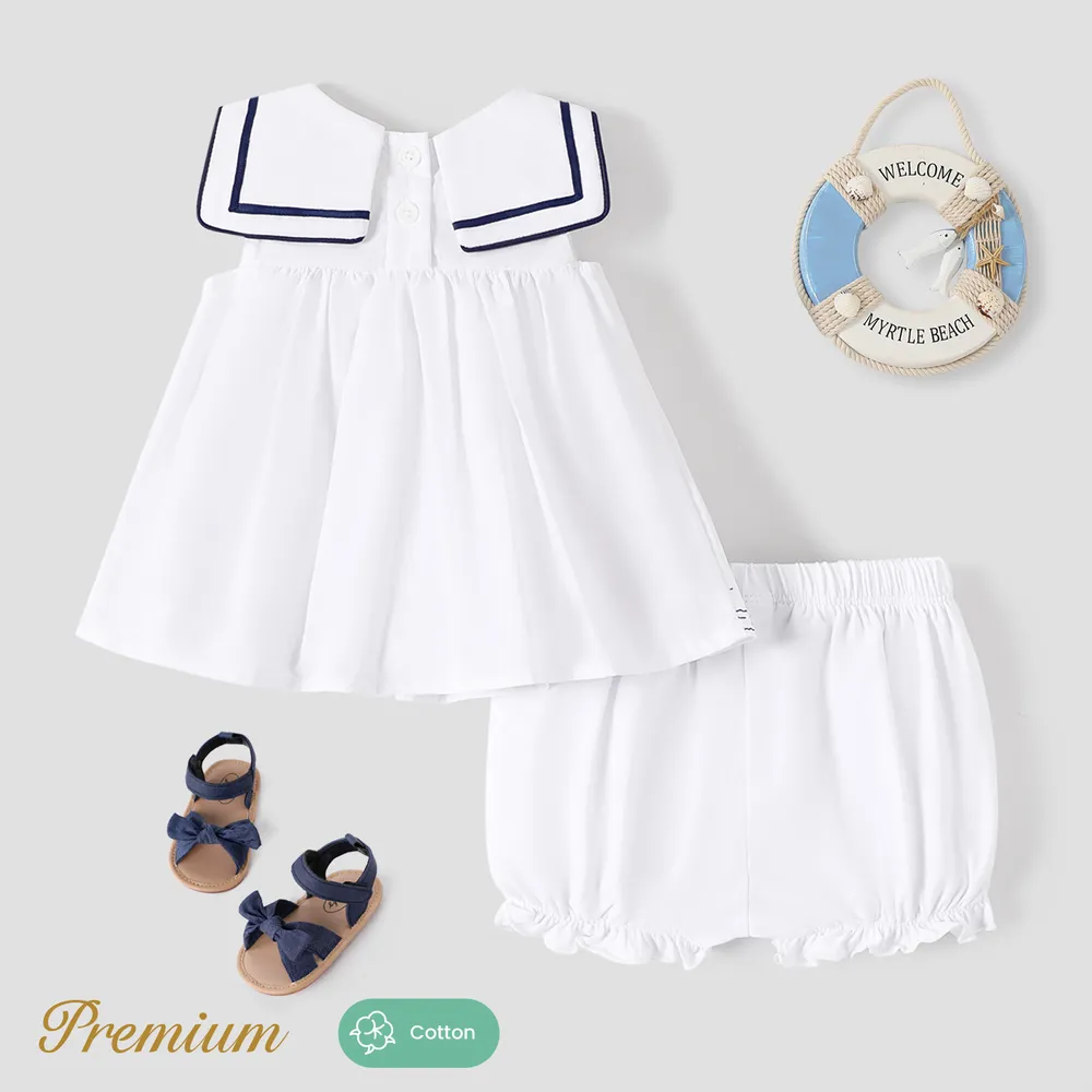 2pcs Baby Girl 100% Cotton Statement Collar Sleeveless Top and Bow Decor Cotton Shorts Set big image 4