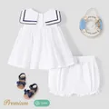2pcs Baby Girl 100% Cotton Statement Collar Sleeveless Top and Bow Decor Cotton Shorts Set  image 4