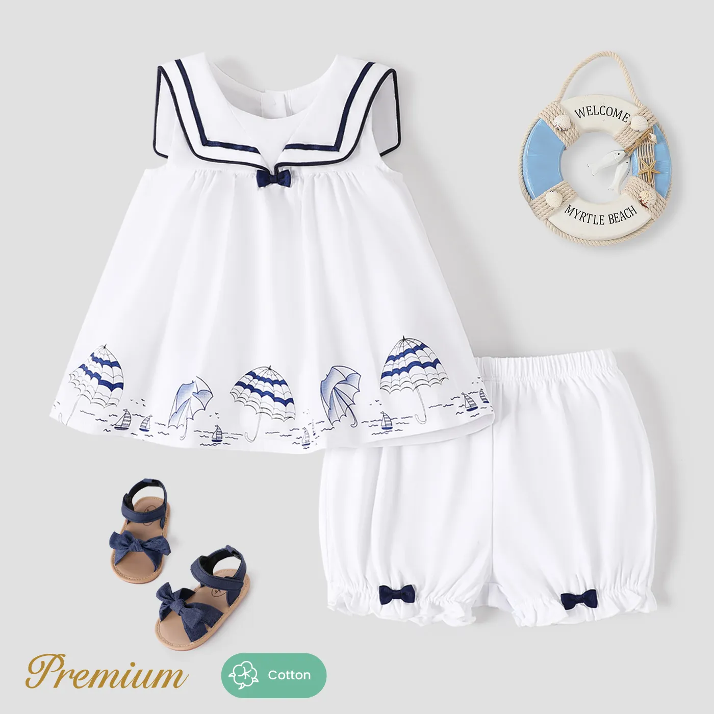 2 unidades Bebé Menina Lapela Elegante Sem mangas Conjunto para bebé Branco big image 1