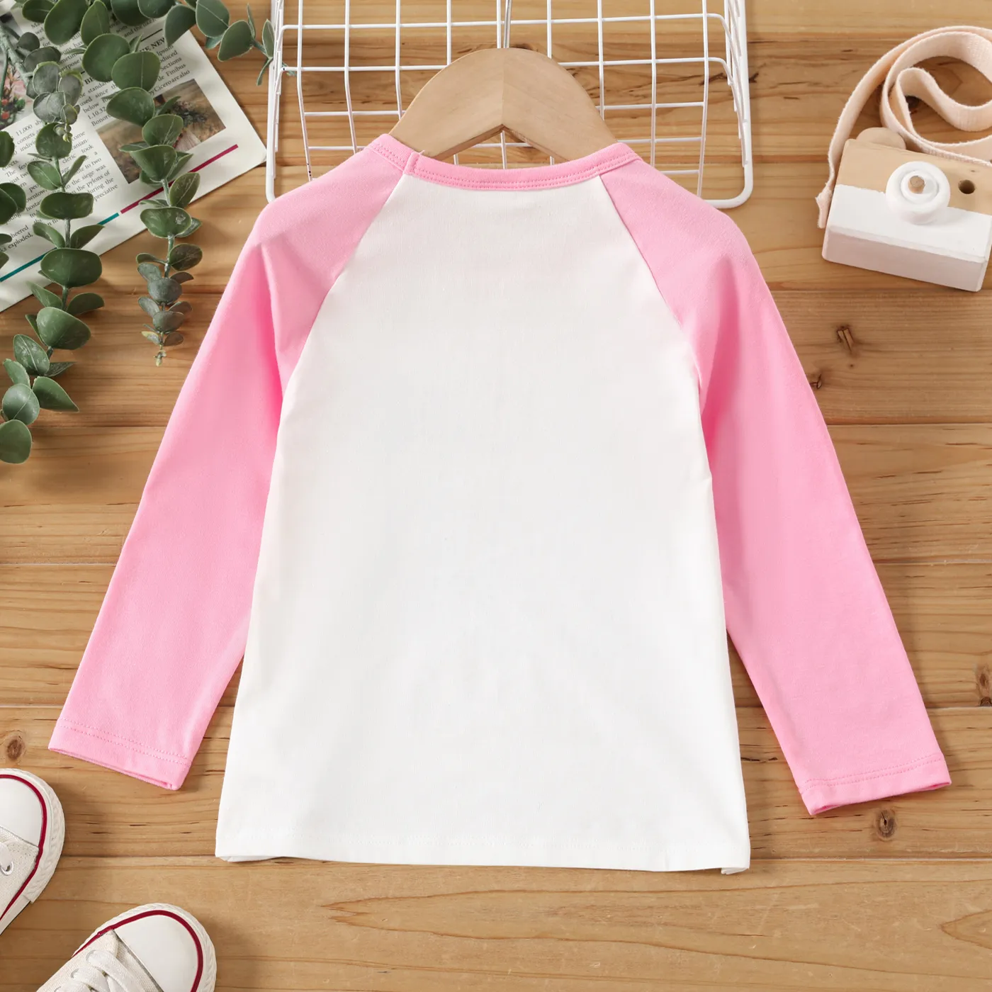 Toddler Boy/Girl Letters Print Colorblock Long-sleeve Tee PinkyWhite image 3