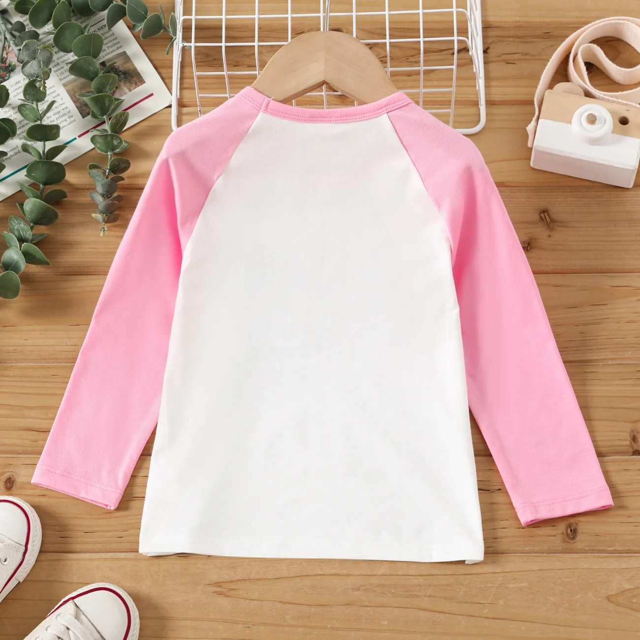 Criança Unissexo Costuras de tecido Básico Manga comprida T-shirts rosa branco big image 1