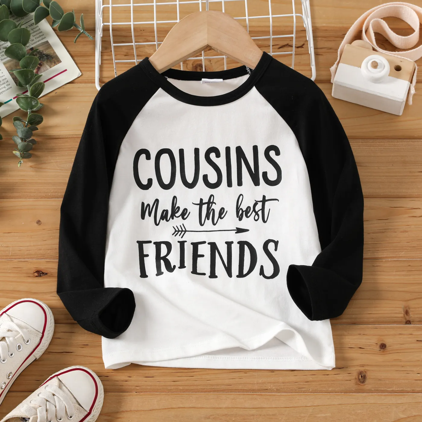 Toddler Boy/Girl Letters Print Colorblock Long-sleeve Tee BlackandWhite
