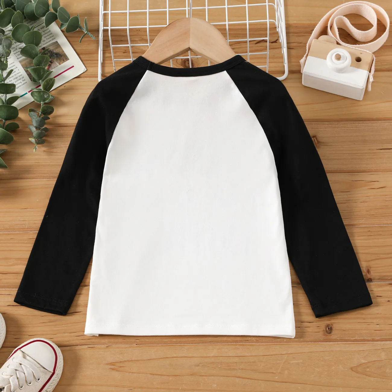 Enfant en bas âge Unisexe Couture de tissus Basique Manches longues T-Shirt noir et blanc big image 1