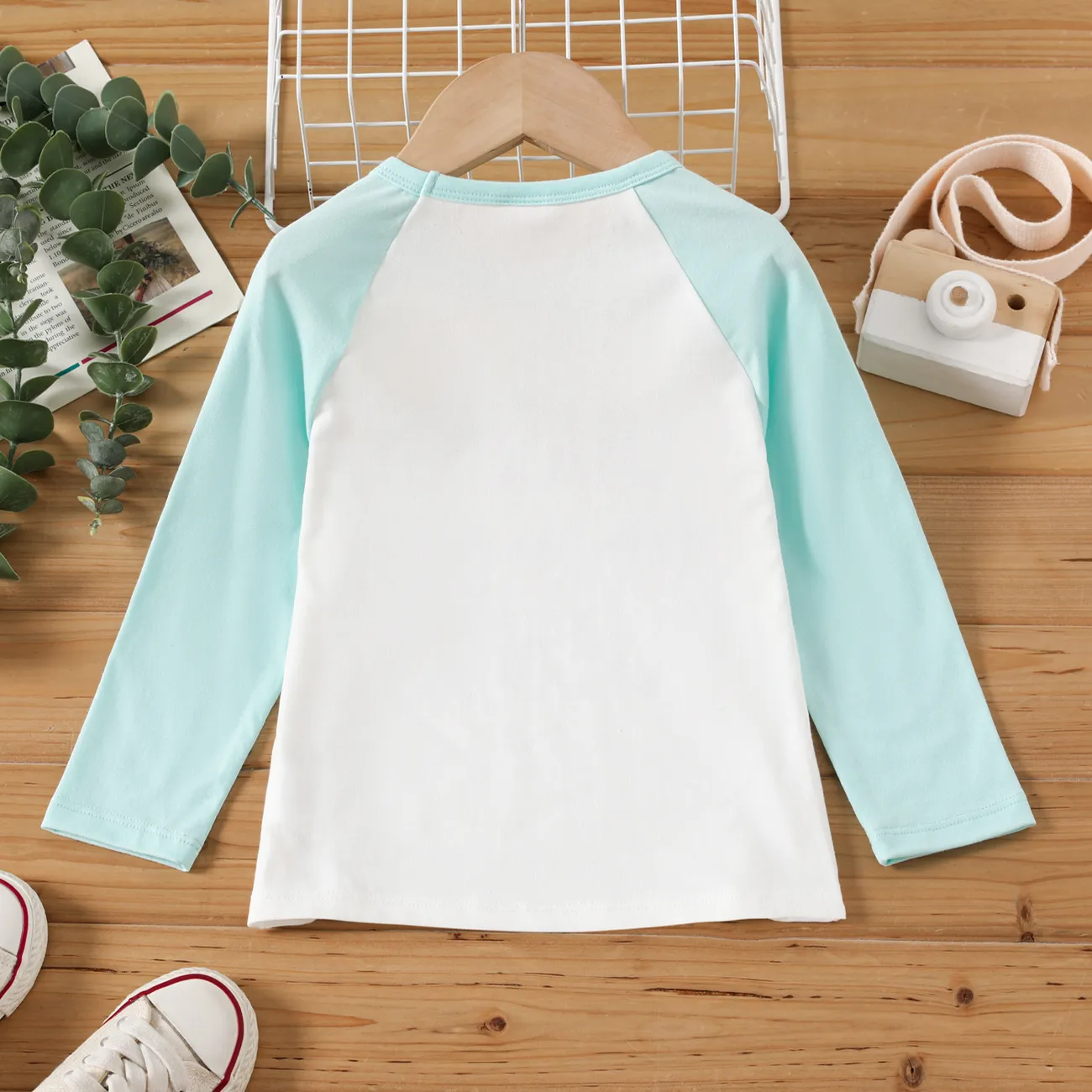 Toddler Boy/Girl Letters Print Colorblock Long-sleeve Tee Mint Green big image 1
