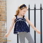 2pcs Baby Girl Anchor Sailboat Print Bow Front Cami Top and Striped Leggings Set  image 5