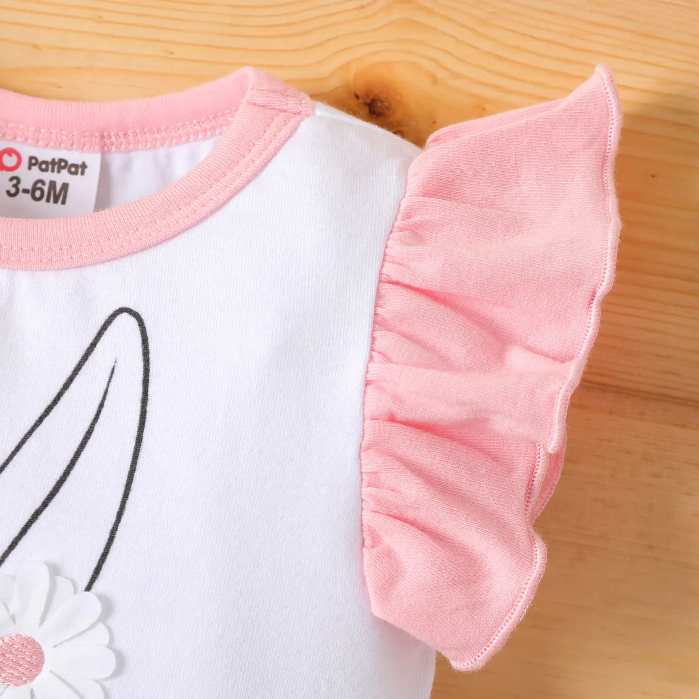 Baby Girl Floral Decor Rabbit Graphic Flutter-sleeve Mesh Bodysuit Dress Pink image 5