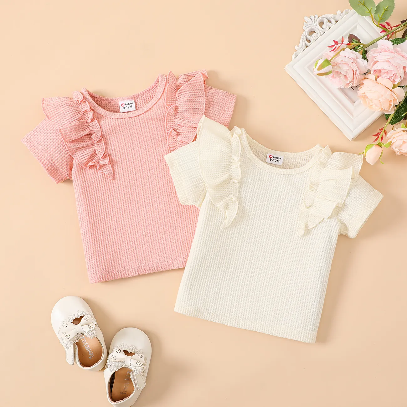 Baby Mädchen Rüschenrand Lässig Kurzärmelig T-Shirts rosa big image 1