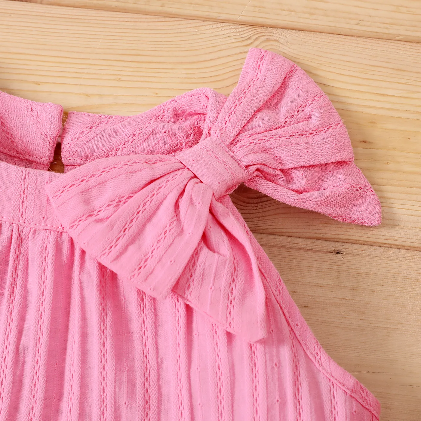 Baby Girl 100% Cotton Bow Decor Solid Sleeveless Tee Pink image 3