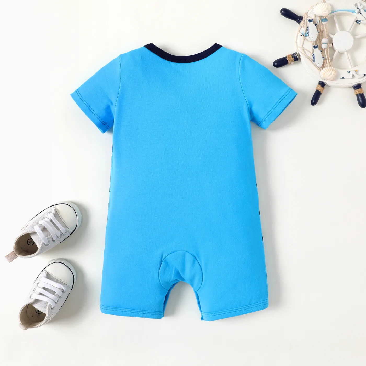 Baby Boy Blue Shark Print Short-sleeve Cotton Jumpsuit  image 2