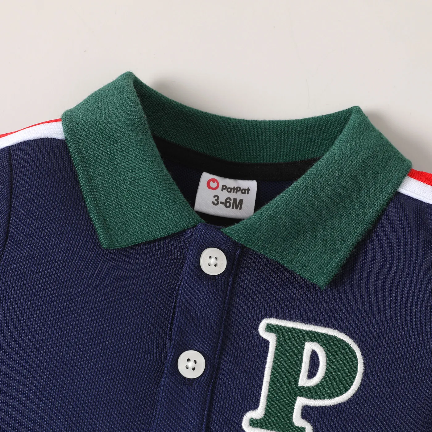 Baby Boy Letter Embroidered Contrast Polo Collar Short-sleeve Romper  image 3
