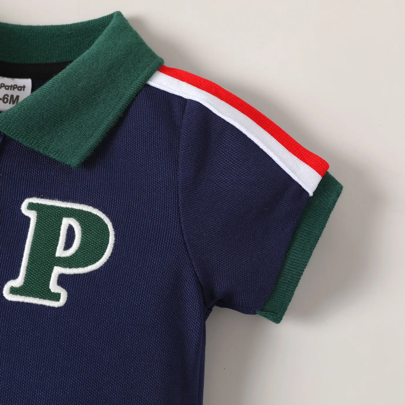 Baby Boy Letter Embroidered Contrast Polo Collar Short-sleeve Romper  image 4