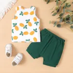2pcs Baby Boy Fruit Print Tank Top and Oblique Button Shorts Set  image 2