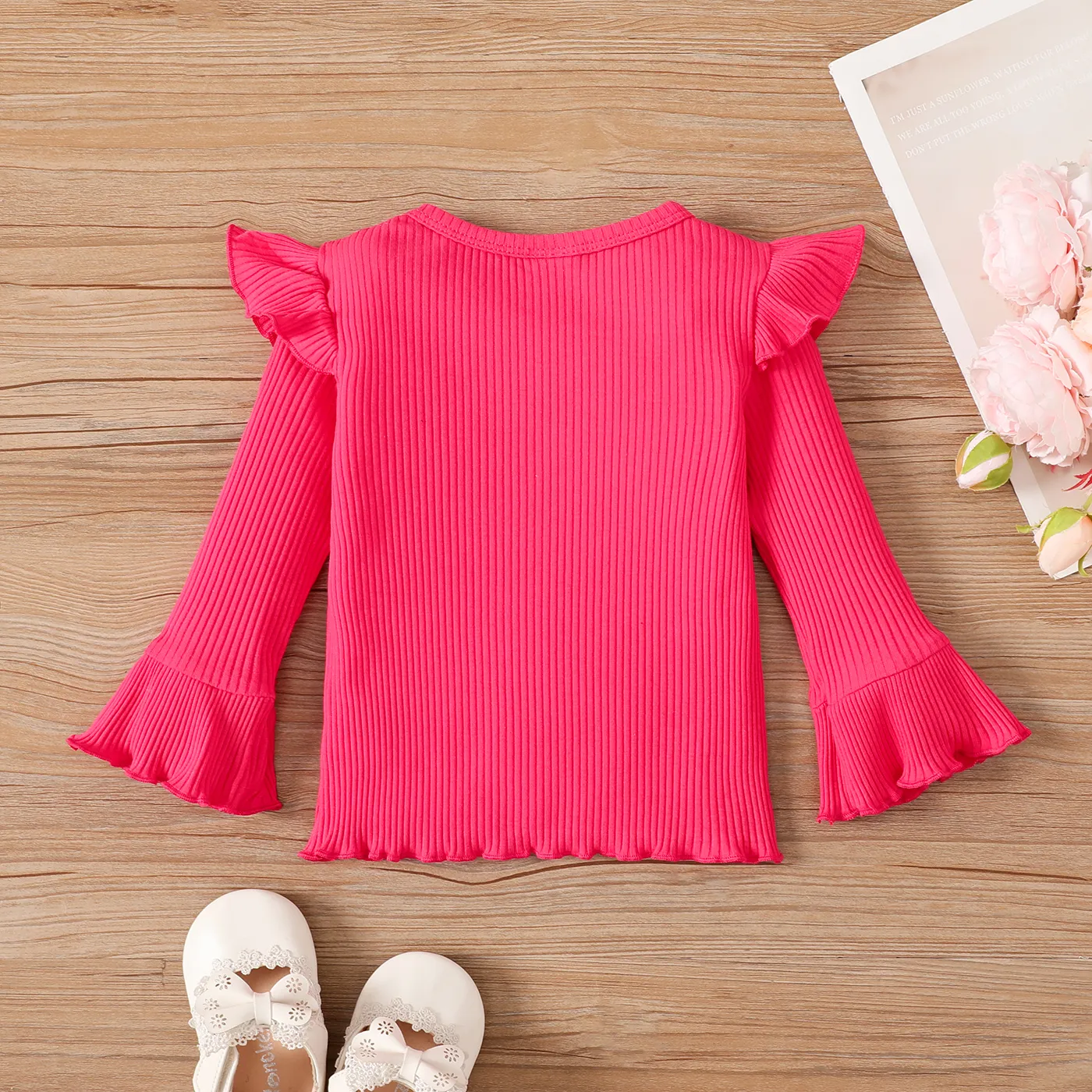 Baby Girl Ruffled Long-sleeve Rib-knit Top   image 3