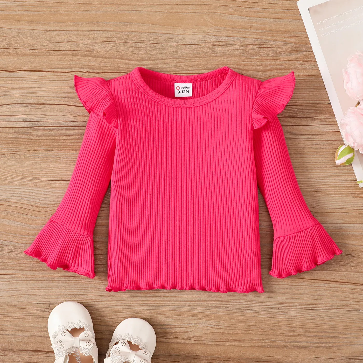 Baby Girl Ruffled Long-sleeve Rib-knit Top   image 1