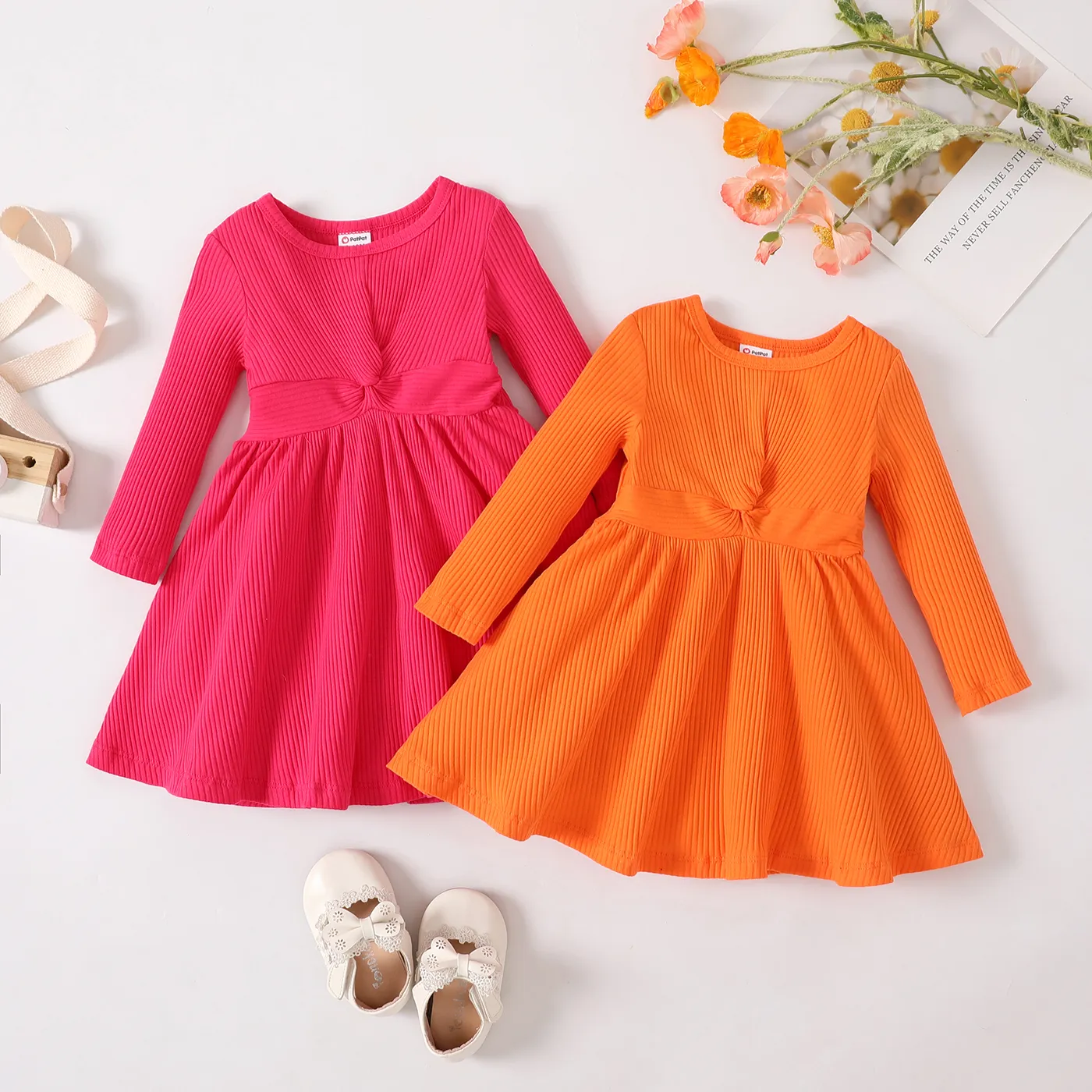 Baby Girl Twist Front Rib-knit Long-sleeve Dress   image 6