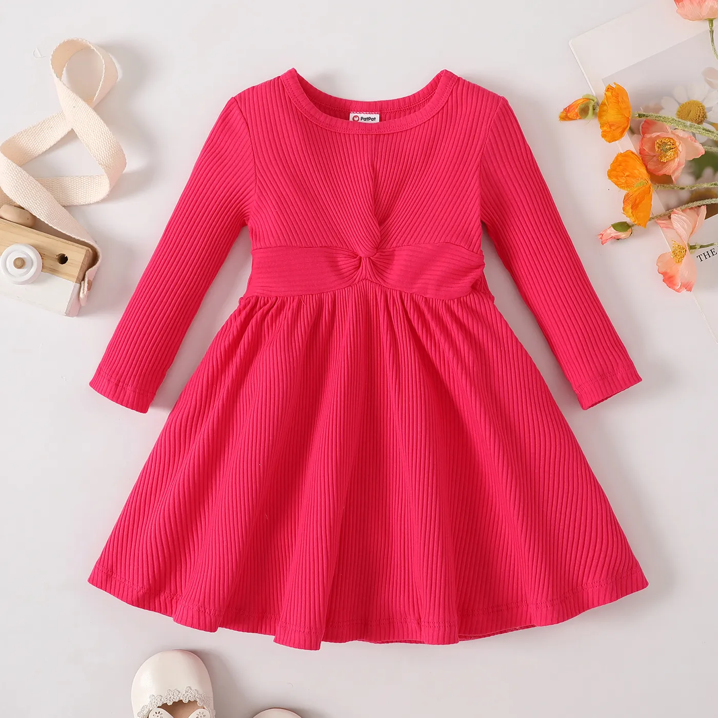 Baby Girl Twist Front Rib-knit Long-sleeve Dress   big image 1
