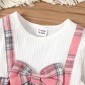 2pcs Baby Girl Bow Decor Plaid Ribbed Panel 2 In 1 Top and Flared Pants Set  image 4