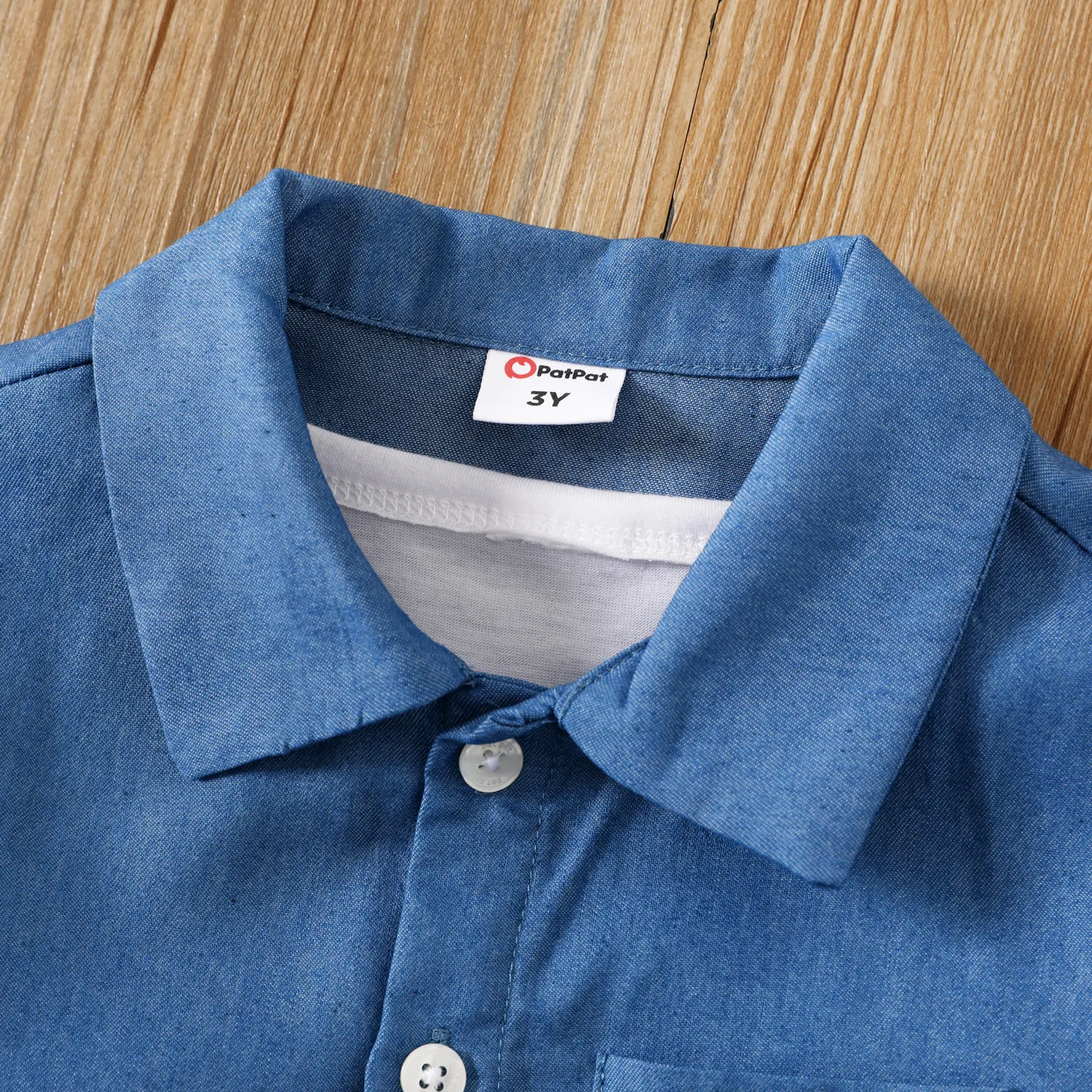 Toddler Boy Buttons Front Stripe Lapel Collar Long-sleeve Shirt DENIMBLUE image 3