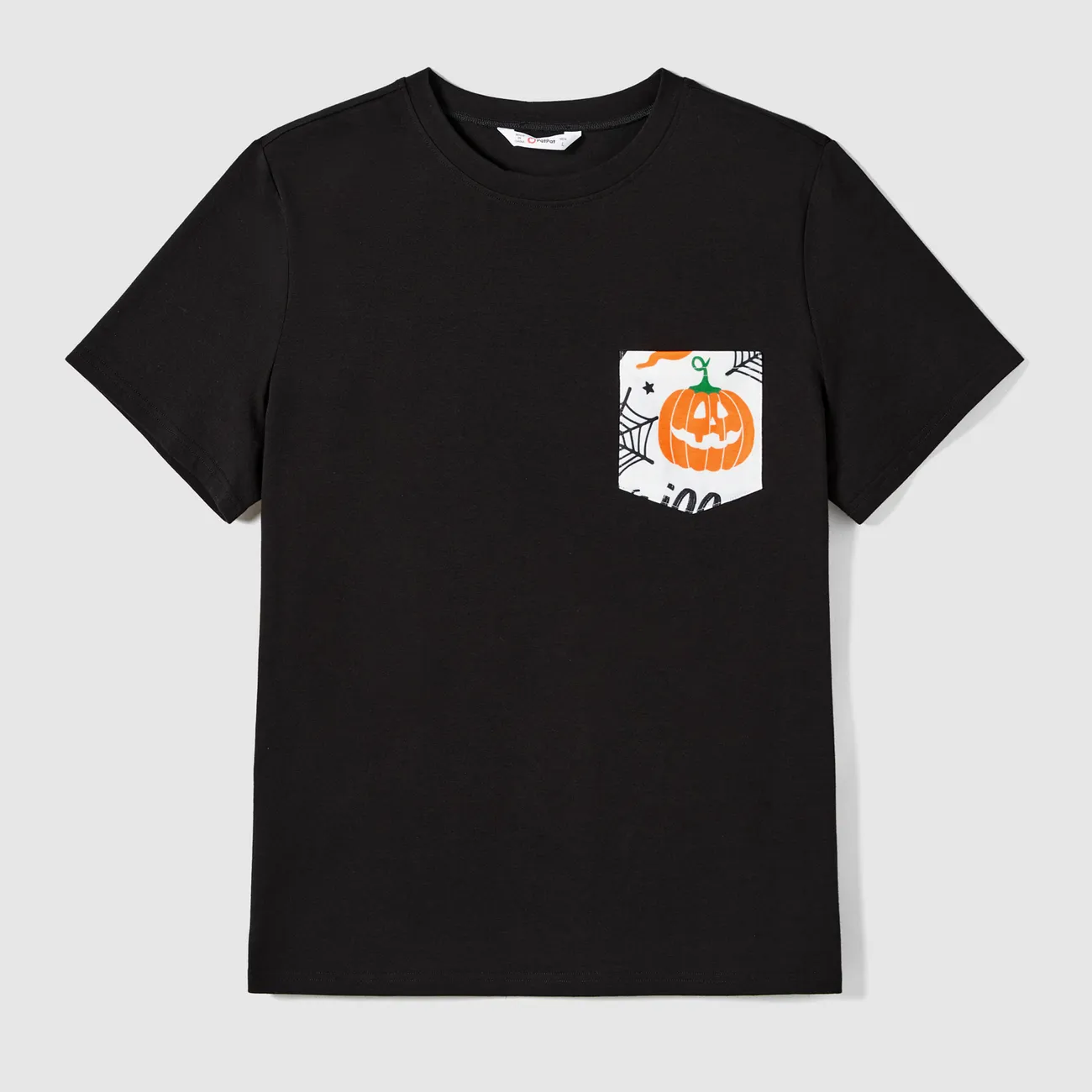 Halloween Fmaily Matching  Spaghetti Strap Pumpkin Sleeveless Dresses and Short Sleeve Tops Sets Black big image 1