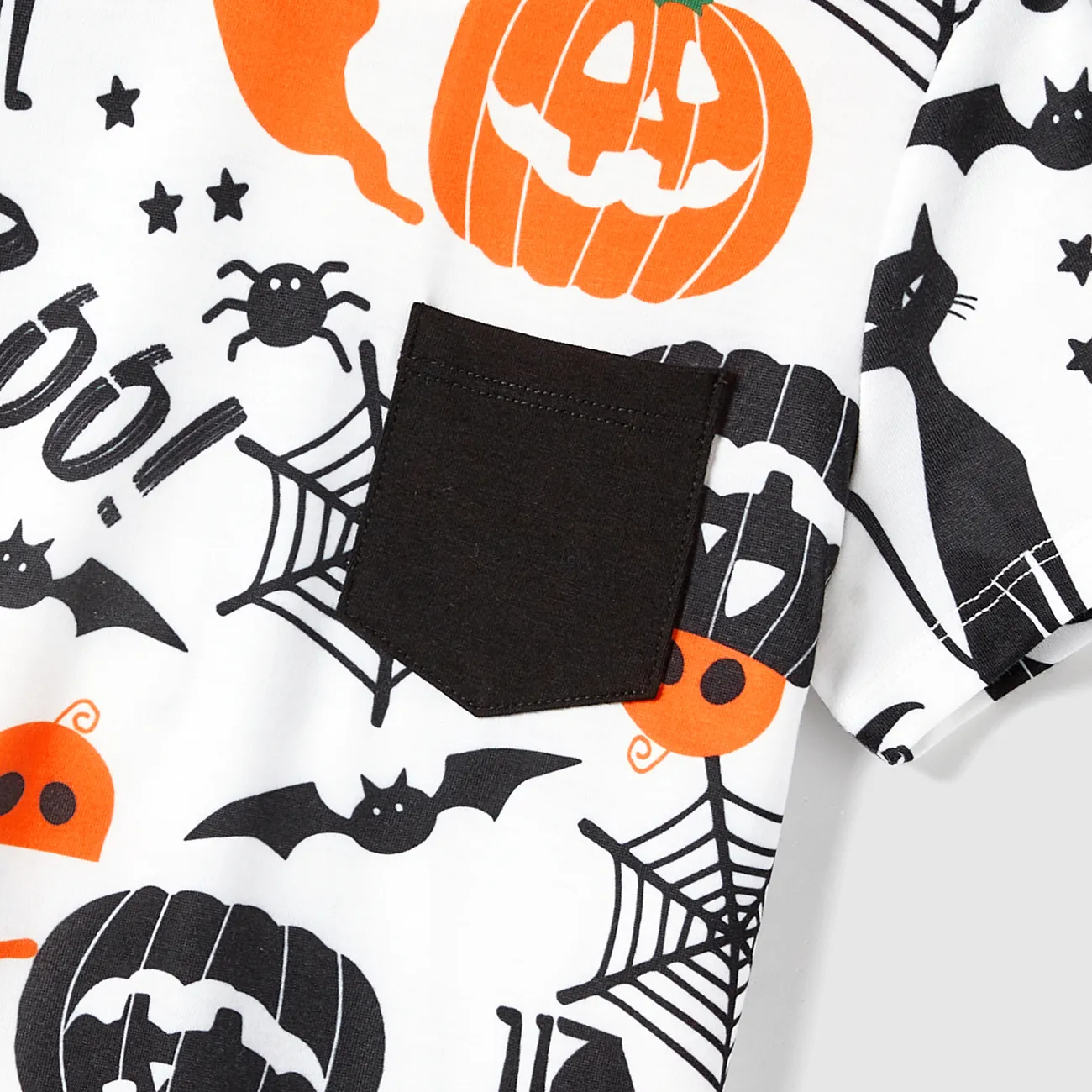 Halloween Fmaily Matching  Spaghetti Strap Pumpkin Sleeveless Dresses and Short Sleeve Tops Sets Black big image 1