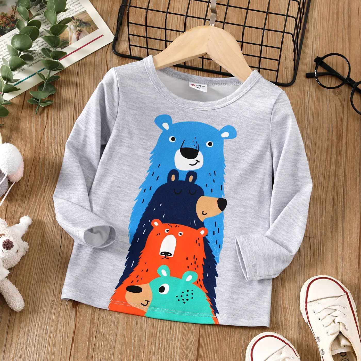 Toddler Boy Bear Graphic Long-sleeve Tee  Flecked Grey