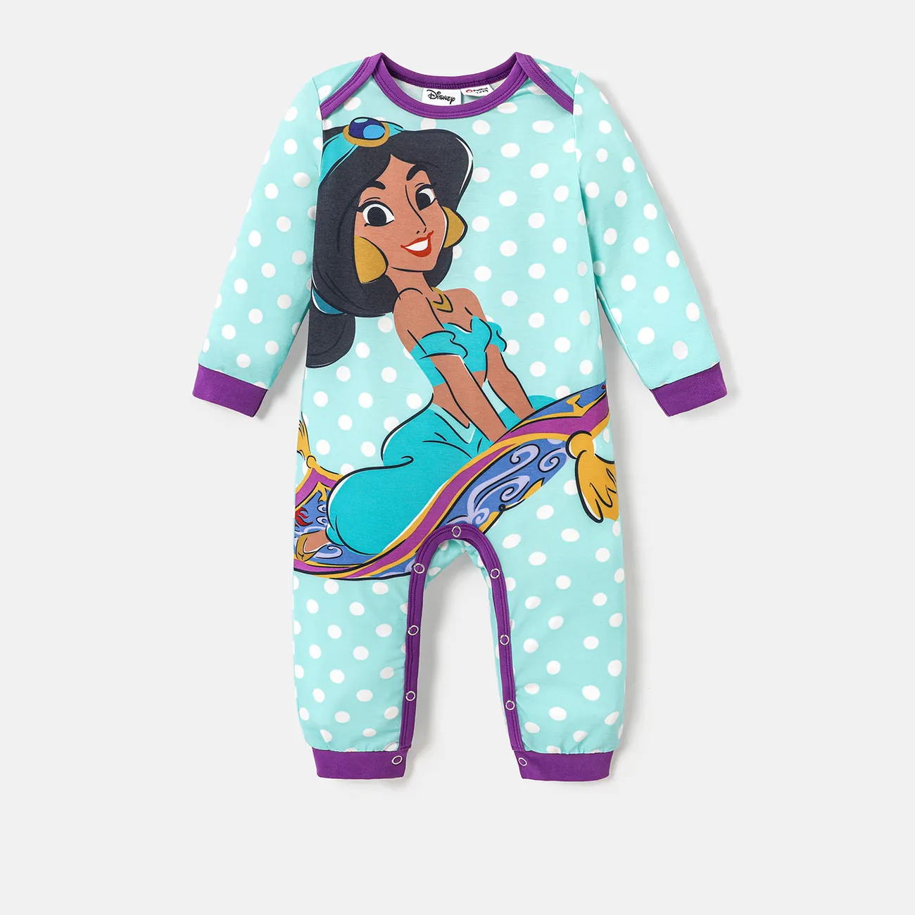 Disney Princess Baby Girl Naia™ Character & Polka Dots Print Long-sleeve Jumpsuit  Mintblue big image 1
