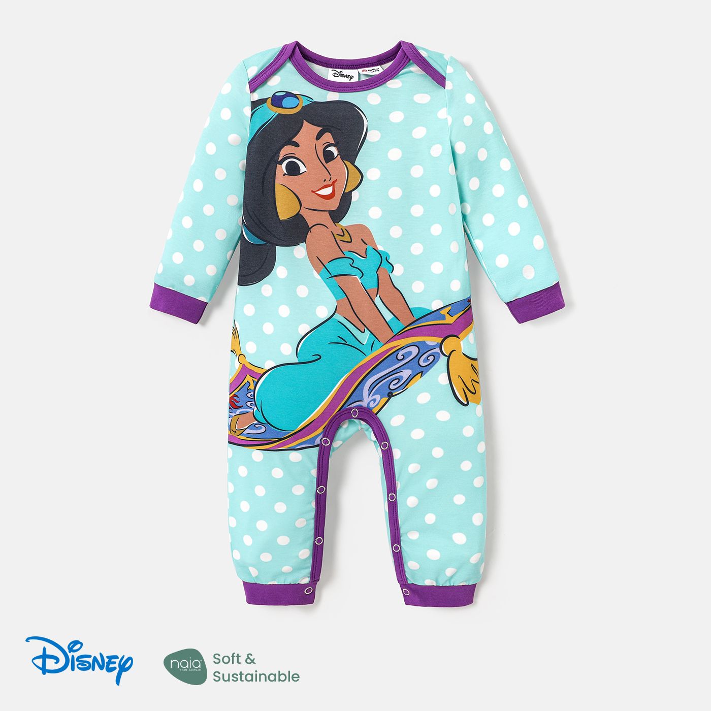 Disney Princess Baby Girl Naiaâ¢ Character & Polka Dots Print Long-sleeve Jumpsuit