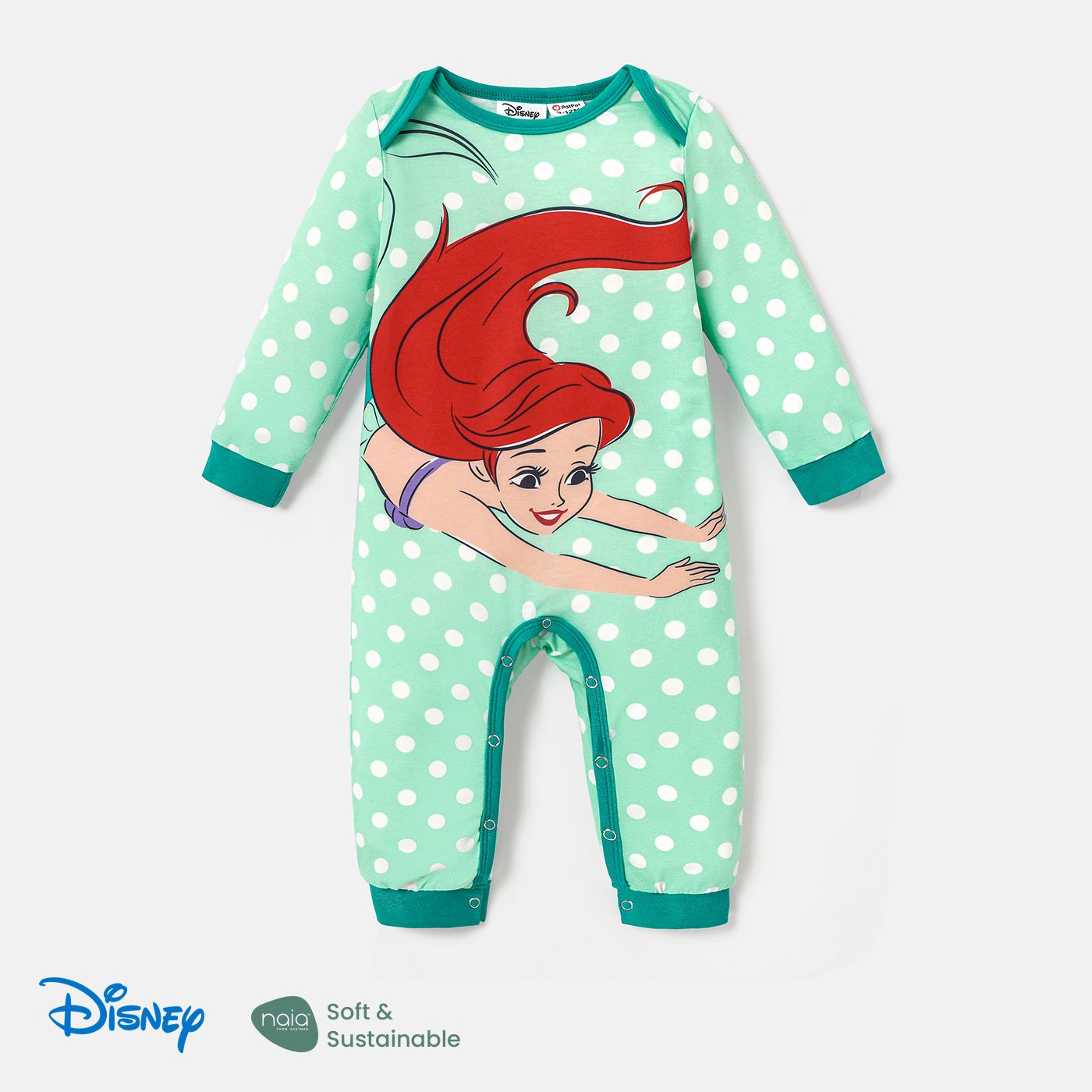

Disney Princess Baby Girl Naia™ Character & Polka Dots Print Long-sleeve Jumpsuit