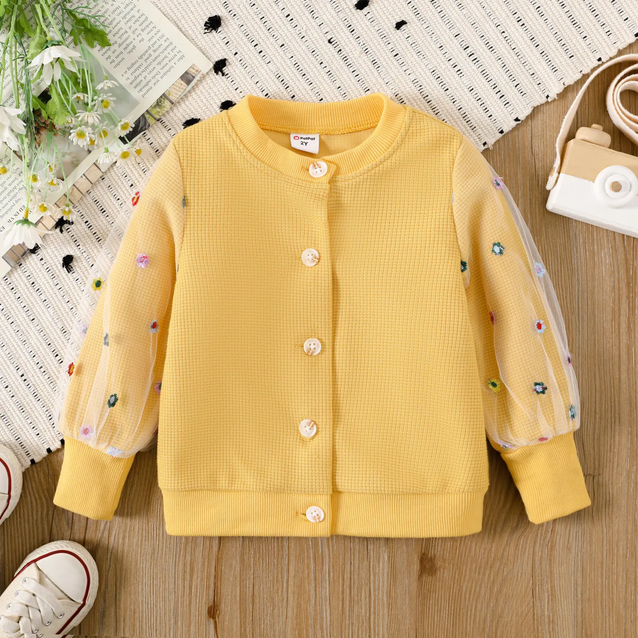 Niño pequeño Chica Costura de tela Dulce Chaqueta / abrigo Amarillo big image 1